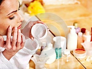 Woman relaxing at home bath.