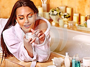 Woman relaxing at home bath.
