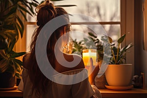 Woman relaxing home rest. Generate AI