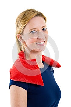 Woman Relaxing with Hot Cold Pack on Shoulders