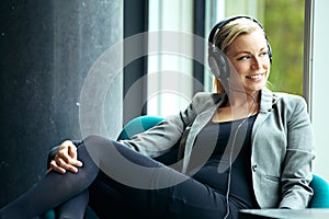 Woman relaxing listening to music