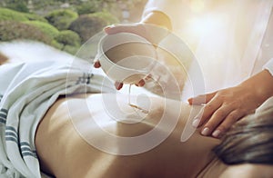 Woman relaxing with a massage in a spa center. Double exposure