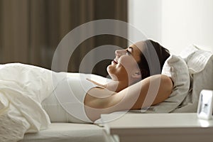 Woman relaxing sleeping at home in the night