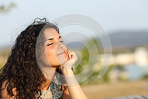 Woman relaxing in a warmth park