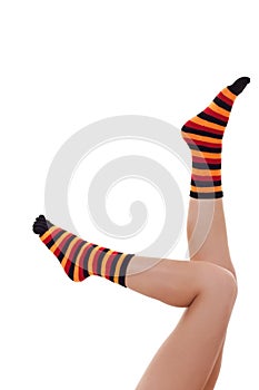 Woman relaxing and wearing zebrine socks