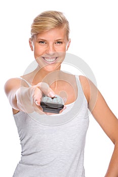 Woman with remote control