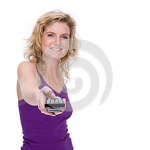 Woman with remote control