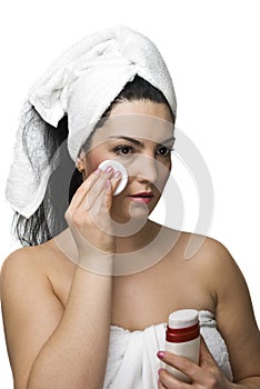 Woman removing make up