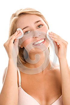 Woman removing makeup