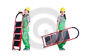 Woman repair worker with ladder