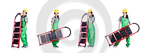 Woman repair worker with ladder