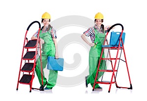 Woman repair worker with ladder