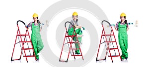 Woman repair worker with ladder