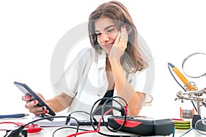 Woman Repairing Computer Part, Service Center, Electronics Repair Service