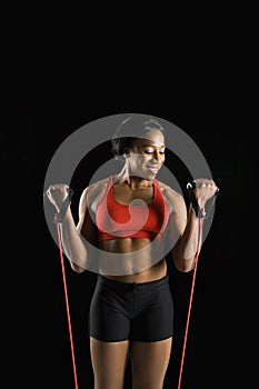 Woman with resistance band