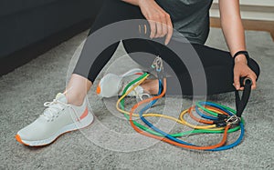 Woman with resistance bands