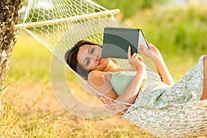 Woman rest in hammock