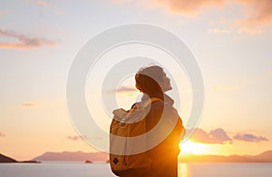 Woman resting alone over the sea shore,