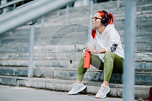 Woman resting while working out