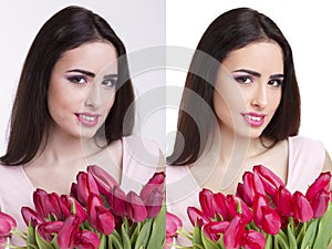 Woman, before and after retouch