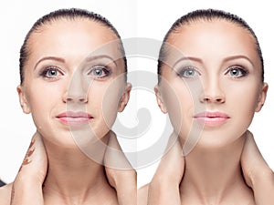 Woman, before and after retouch