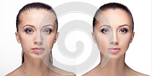Woman, before and after retouch photo