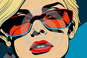 woman retro art poster illustration fashion comic art wow girl pop face. Generative AI.