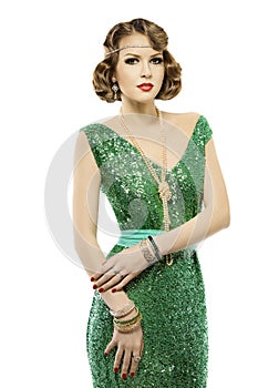 Woman retro fashion portrait in sparkle elegant sequin dress