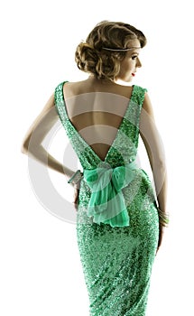 Woman retro fashion sparkle sequin dress, elegant vintage style photo