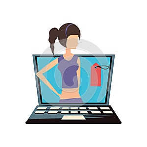 Woman retro in laptop with commercial tag