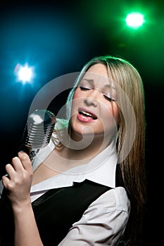 Woman with retro microphone