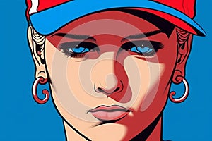 woman retro poster art sexy face illustration comic wow fashion girl. Generative AI.