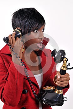 Woman with retro telephone