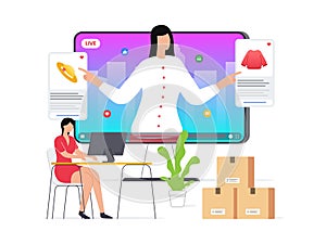 Woman review or selling her product through live streaming platform. Influencer marketing and live streaming social media commerce