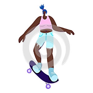 A woman rides a skateboard. Flat illustration. Active lifestyle, extreme sport concept.