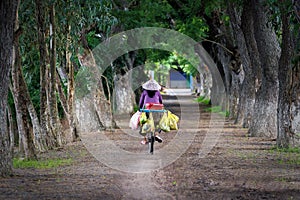 Woman riding on bicycle