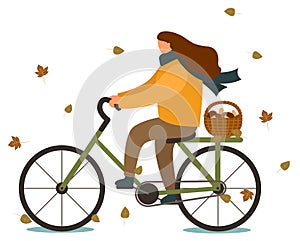 Woman Riding Bicycle with Basket of Mushrooms