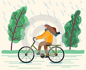 Woman Riding Bicycle During Rain, Active Sport