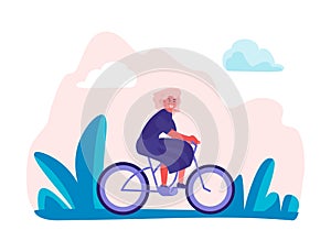 Woman riding bicycles in park. Female holiday trip, trendy enjoyment cartoon characters doing sport activitie. Vector