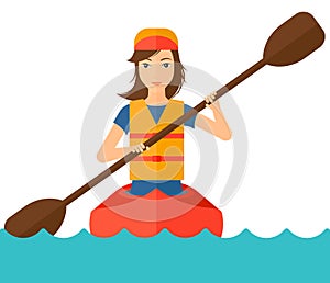 Woman riding in canoe