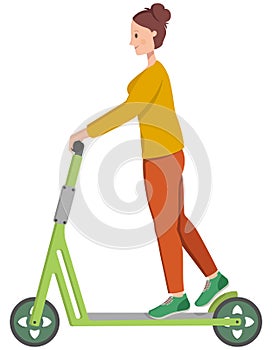 Woman riding electric scooter