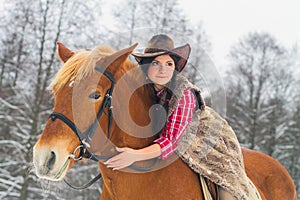 Woman Riding a Horse the Snow