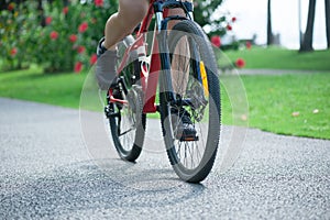 Woman riding mountain bike