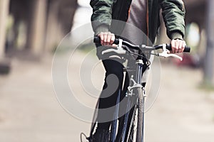 Woman riding vintage bicycle