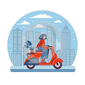 Woman Riding Vintage Scooter in Modern City
