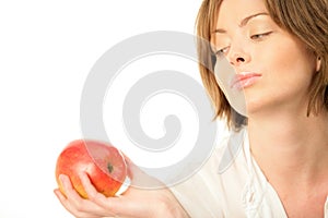 Woman with ripe apple