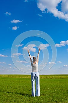 Woman rising up hands