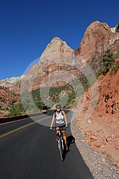 Woman road biking