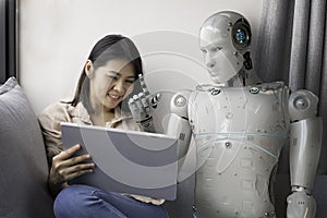 Woman with robot advisor