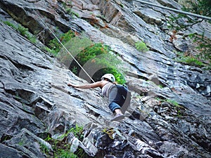 Woman rock climber in the Canadian Rockies